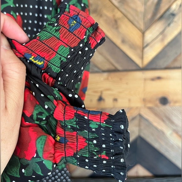 Free People Womens Sz 2 Morning Light Black Red White Polka Dot Floral Dress - Picture 9 of 12